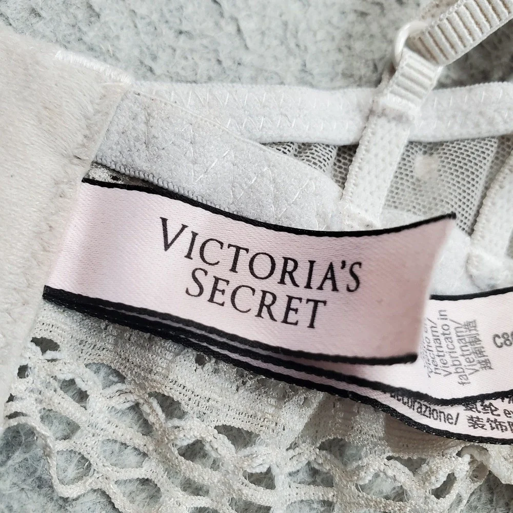 Victoria's Secret Women Bra Medium Beige Polka Dot Bralette Wireless Lace Mesh
